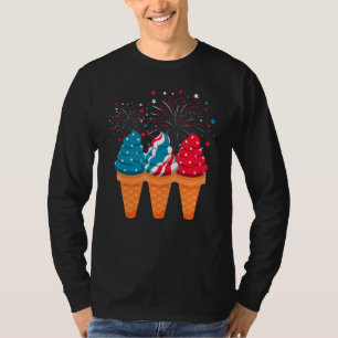 Ice Cream Cones 4th Of July Patriotic USA Flag Pri T-Shirt