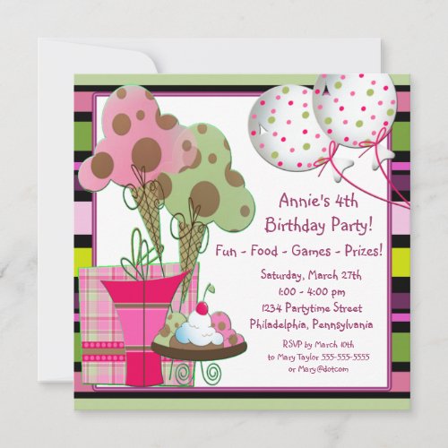 Ice Cream Cones and Balloons Birthday Invitation