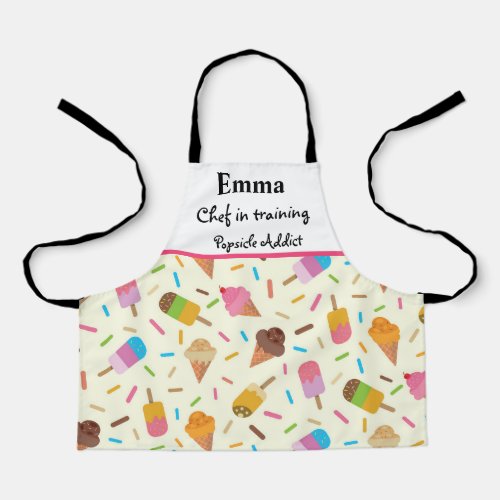 Ice cream cones and popsicles chef in training  apron