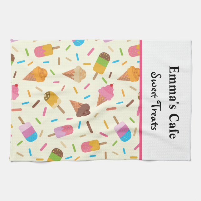 Ice cream cones and popsicles custom name   kitchen towel (Horizontal)
