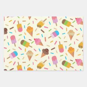 Ice cream cones and popsicles kids wrapping paper sheets