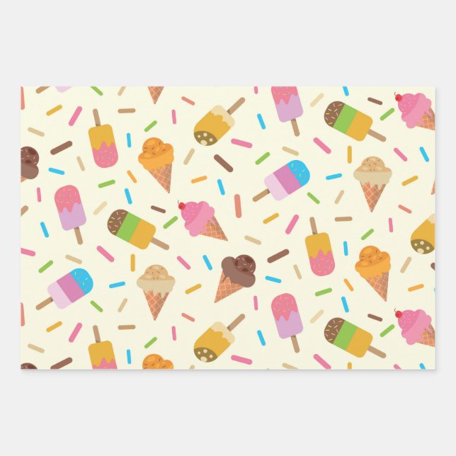 Ice cream cones and popsicles kids  wrapping paper sheets (Front)