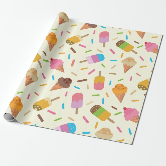 Ice Cream Cones and Popsicles With Sprinkles  Wrapping Paper (Unrolled)