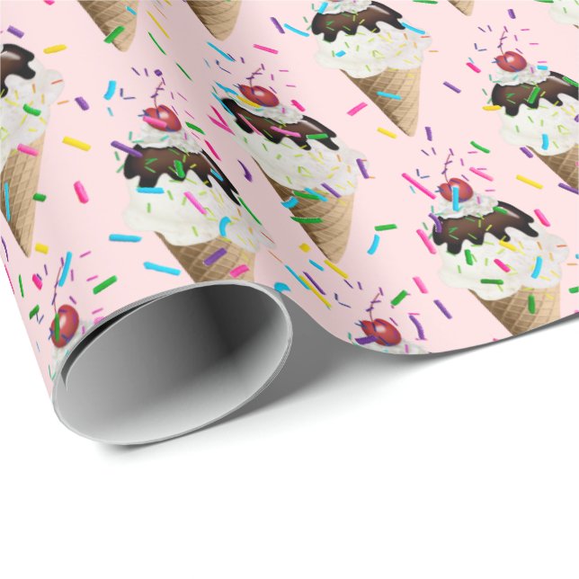 Ice Cream Cones And Sprinkles Wrapping Paper (Roll Corner)