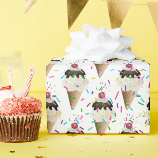 Ice Cream Cones And Sprinkles Wrapping Paper (Birthday Party)