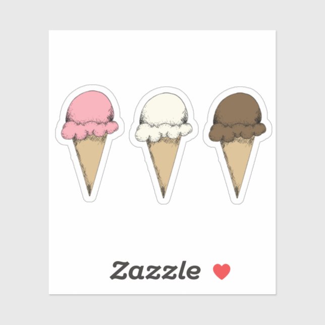 Ice Cream Cones Chocolate Strawberry Vanilla Sticker (Sheet)