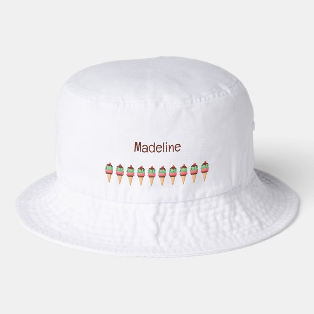 Ice Cream Cones Custom Text Personalized Bucket Hat (Front)
