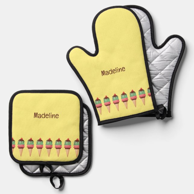 Ice Cream Cones Custom Text Pot Holder Oven Mitt & Pot Holder Set (Front/Back)