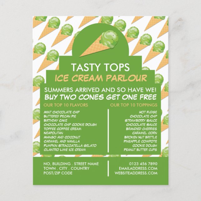 Ice Cream Cones, Ice Cream Parlour Advertising Flyer (Front)