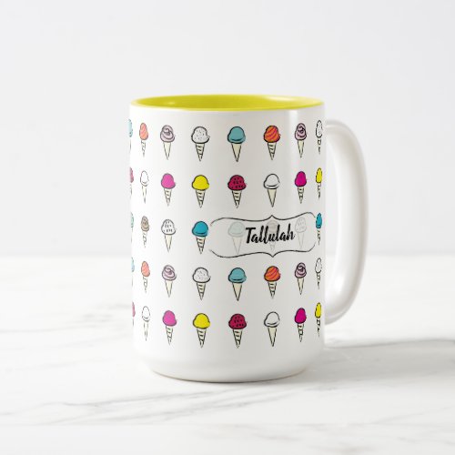 Ice Cream Cones Illustration Pattern with Name Two_Tone Coffee Mug