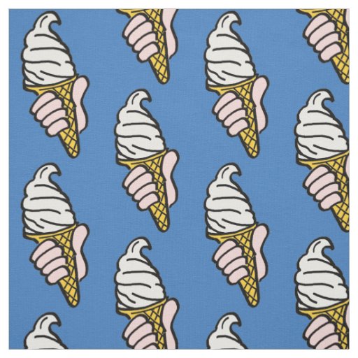 Ice Cream Cones on a Dark Blue Background Fabric