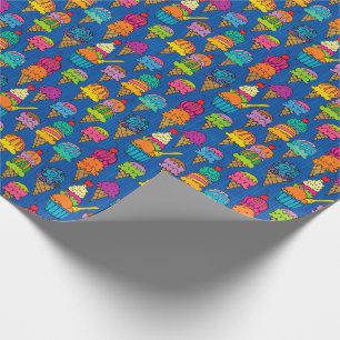 Ice Cream Cones on Blue Wrapping Paper