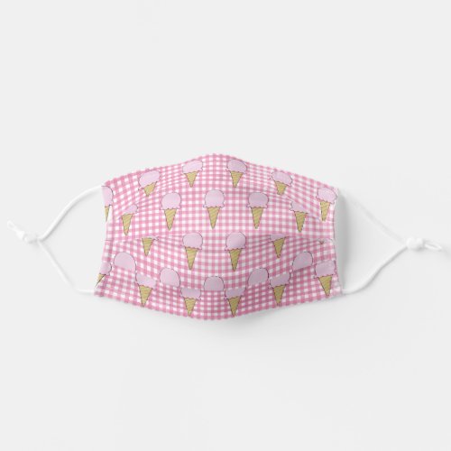 ice cream cones on gingham adult cloth face mask