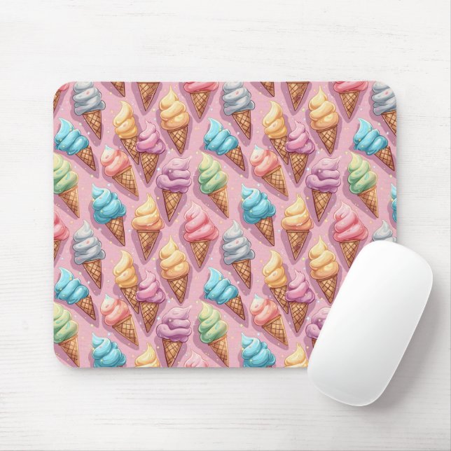 Ice Cream Cones On Pink Mouse Pad (With Mouse)
