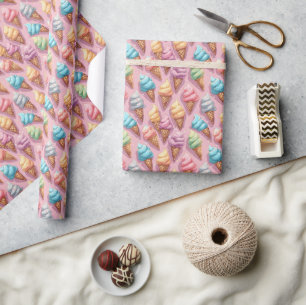 Ice Cream Cones On Pink Wrapping Paper