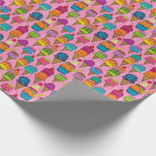 Ice Cream Cones on Pink Wrapping Paper