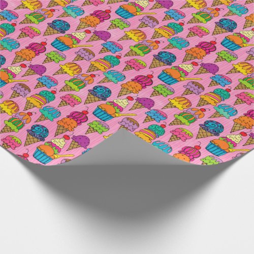 Ice Cream Cones on Pink Wrapping Paper