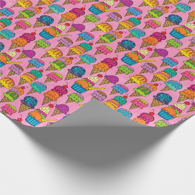 Ice Cream Cones on Pink Wrapping Paper (Corner)