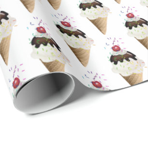 Ice Cream Cones On White Wrapping Paper
