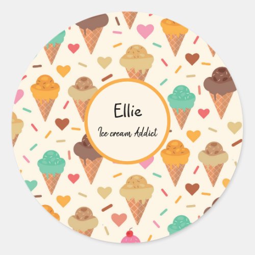 Ice cream cones pattern Custom personalized  Classic Round Sticker