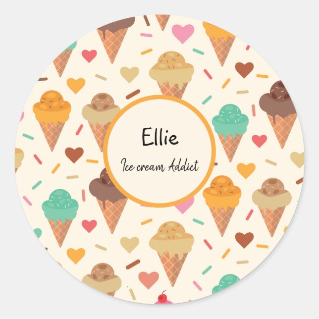 Ice cream cones pattern Custom personalized  Classic Round Sticker (Front)