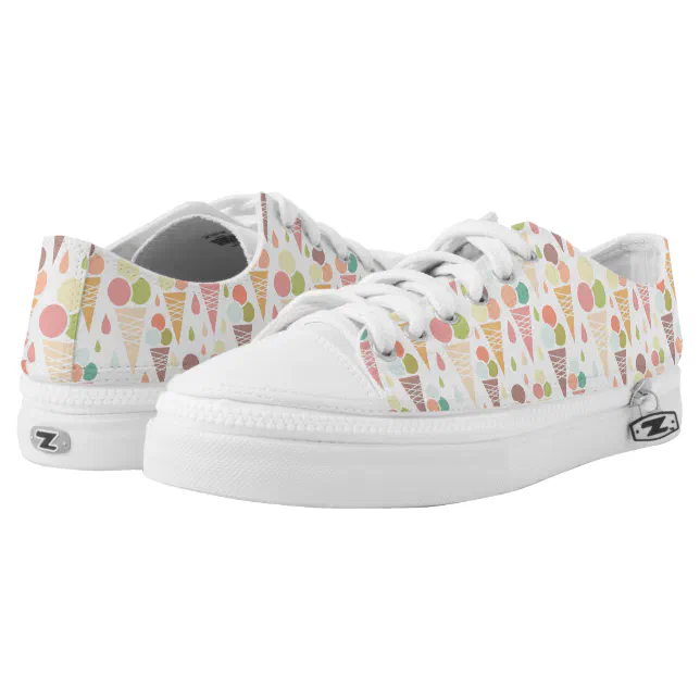Pink Ice Cream Cone Pattern Print Black Sneaker Shoes For Men Women