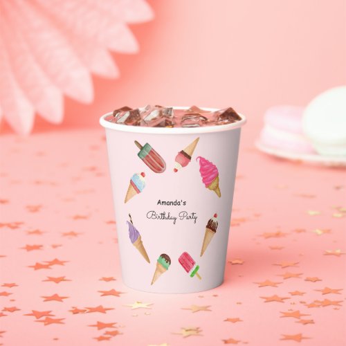 Ice Cream Cones Popsicles Party Pink Paper Cups