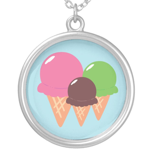 Ice Cream Cones Silver Plated Necklace (Front)