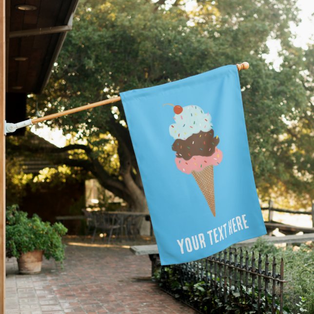 Ice Cream Cones Sorbet Summertime Fun CUSTOM House Flag (In SItu)