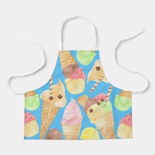 Ice cream cones summer candy toppings wafer blue apron