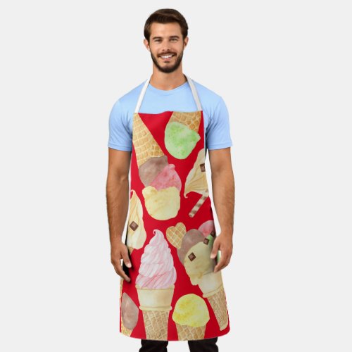 Ice cream cones summer candy toppings wafer red apron