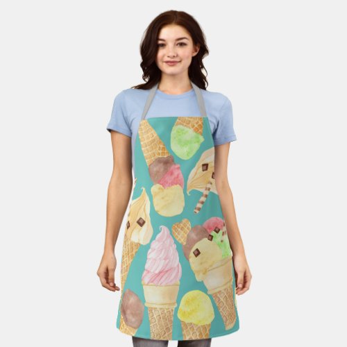 Ice cream cones summer candy toppings wafer teal apron