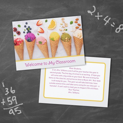 Ice Cream Cones Teacher Welcome Students Card