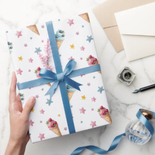 Ice Cream Cones Twins Boy And Girl Birthday Wrapping Paper