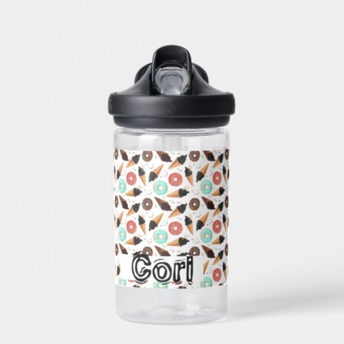 Ice Cream Cones with donuts Custom Name  Water Bottle