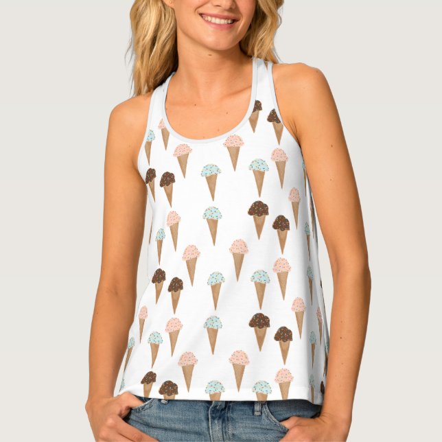 Ice Cream Cones with Rainbow Sprinkles Pattern Tank Top (Front)