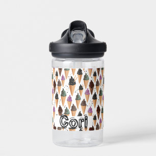 Ice Cream Cones with Sprinkles Custom Name Water Bottle