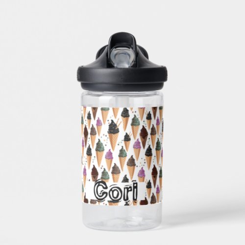 Ice Cream Cones with Sprinkles Custom Name  Water Bottle