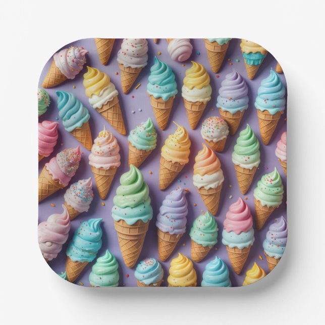 Ice Cream Cones With Sprinkles Paper Plates (Front)
