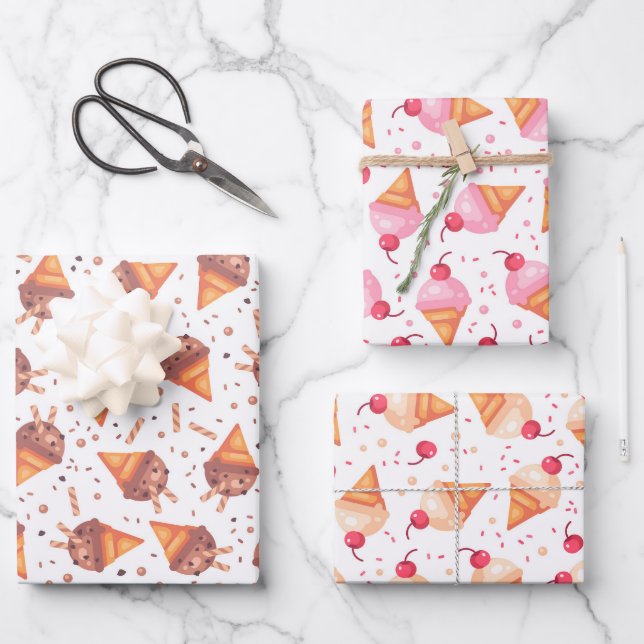 Ice Cream Cones Wrapping Paper Set of 3 (Front)