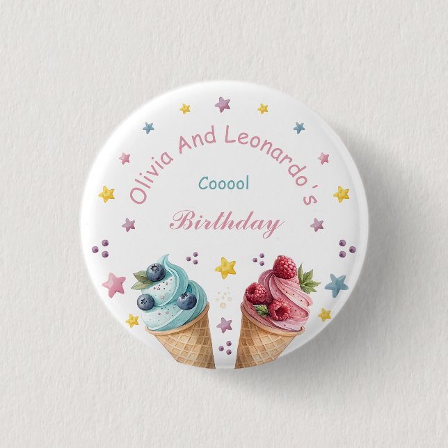 Ice Cream Cool Birthday Party Button (Front)