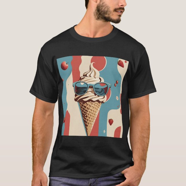 Ice Cream Cool - Retro Cone with Shades Te T-Shirt (Front)