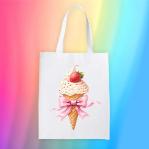 Ice Cream Coquette Bow Grocery Bag