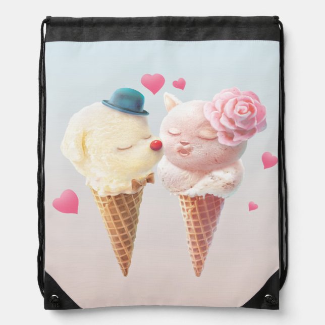 Ice Cream Couple – Love at First Lick Drawstring Bag (Front)