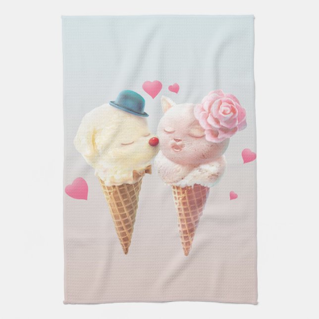 Ice Cream Couple – Love at First Lick Kitchen Towel (Vertical)