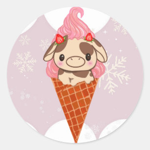 Ice Cream Cow Sweet Cone Snow Strawberry Winter Classic Round Sticker