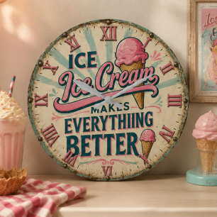 Ice Cream Cream Shop Decor Retro Dessert Kitchen Large Clock