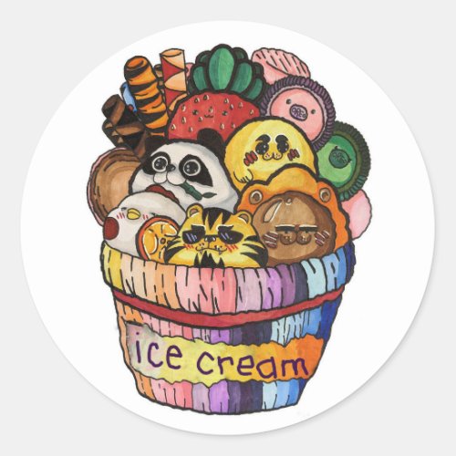 Ice Cream Creatures Round Stickekrs by Patty Wang Classic Round Sticker