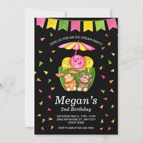 Ice Cream Cup Confetti Birthday Party Invitation