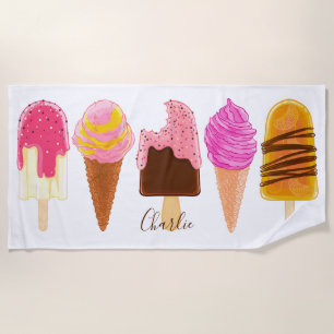 Ice Cream custom name beach towel